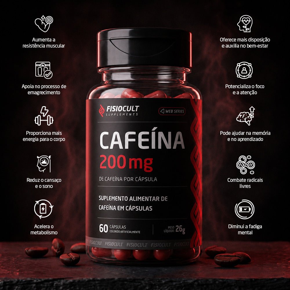 Cafeína Anidra 200mg Pré Treino 60 Cápsulas - Fisiocult Supplements