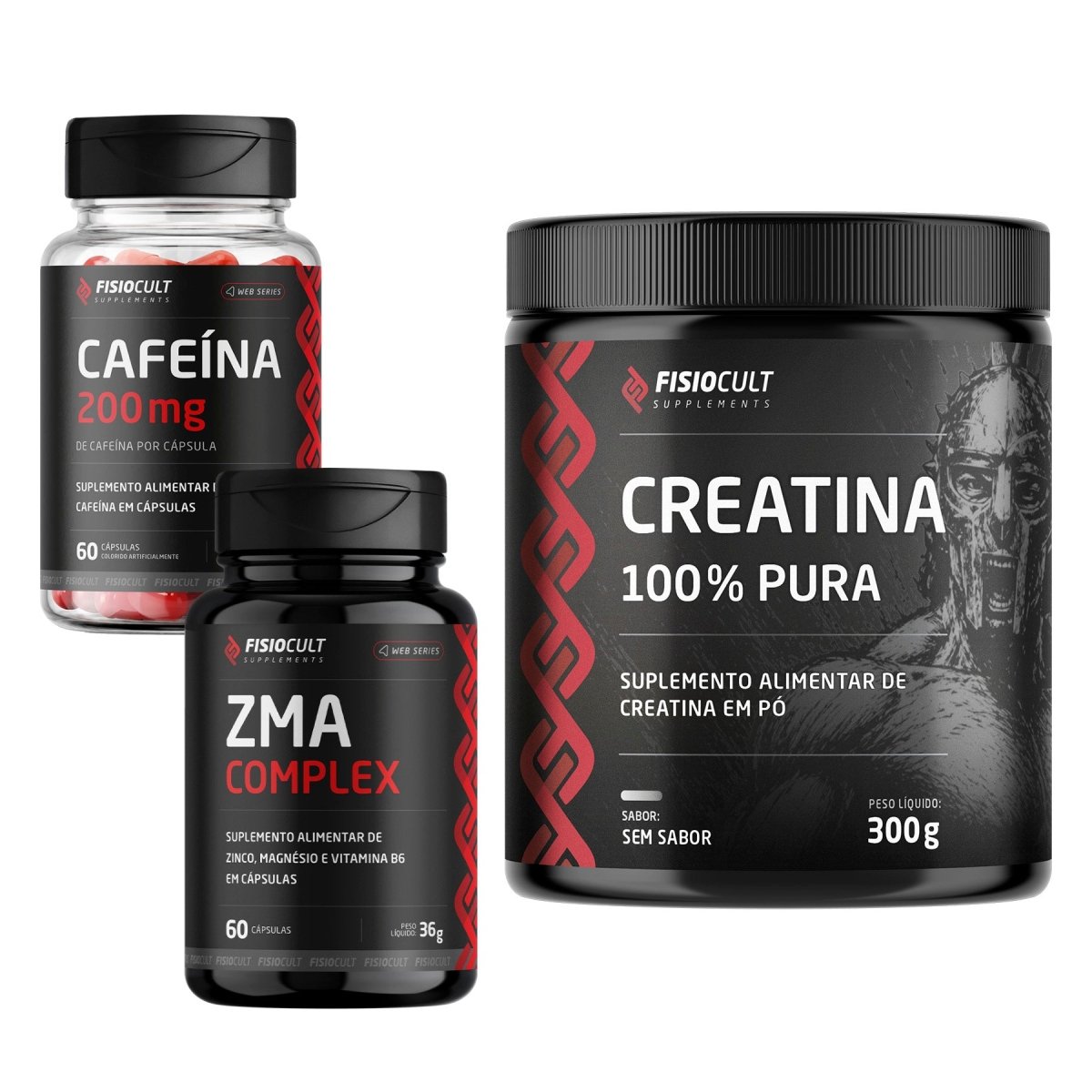 Combo: Creatina 300g + ZMA Complex + Cafeína 200mg - Fisiocult Supplements - Fisiocult Supplements