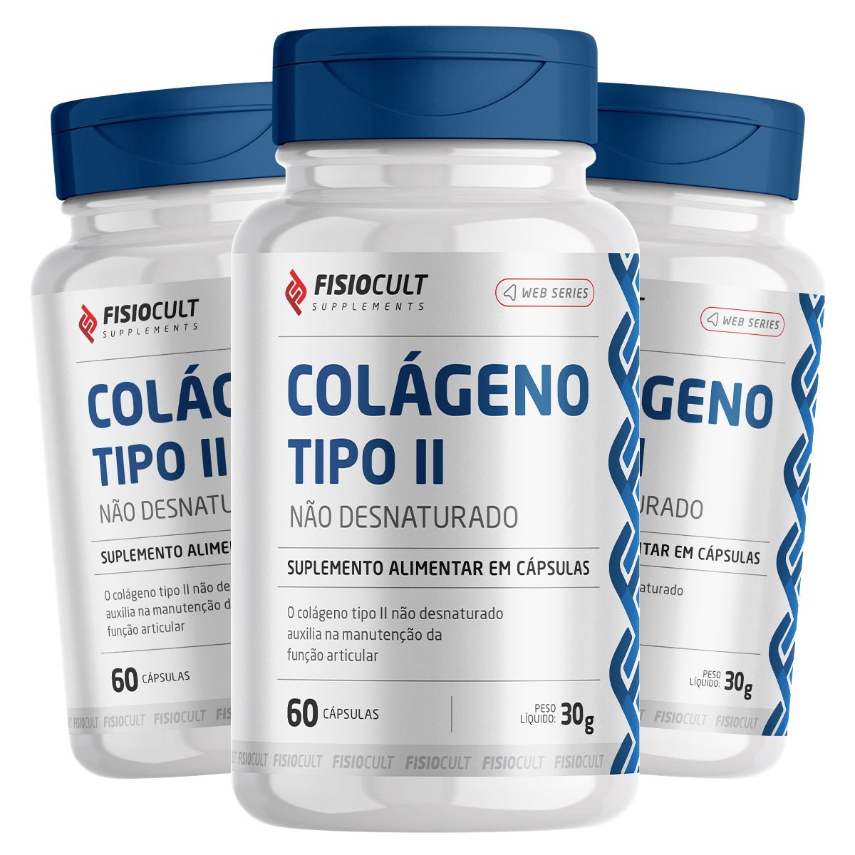 Kit: Colágeno Tipo II 40mg + Curcumina 130mg + Magnésio 200mg - 3 Potes - Fisiocult Supplements - Fisiocult Supplements