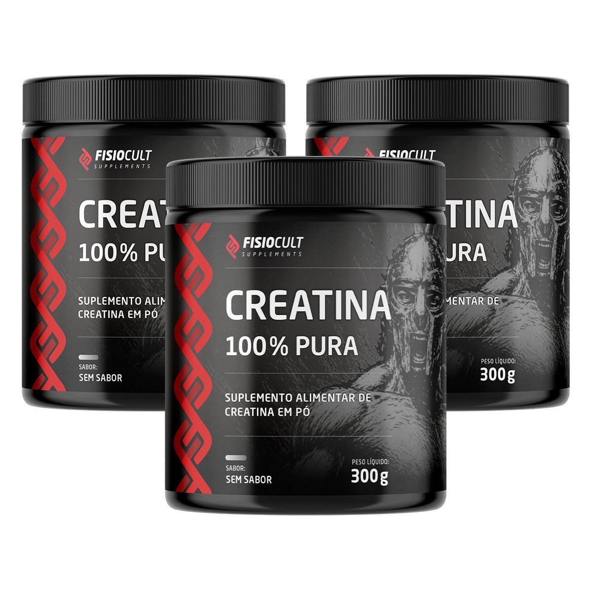 Kit: Creatina Monohidratada Micronizada 100% Pura 300g - 3 Potes - Fisiocult Supplements