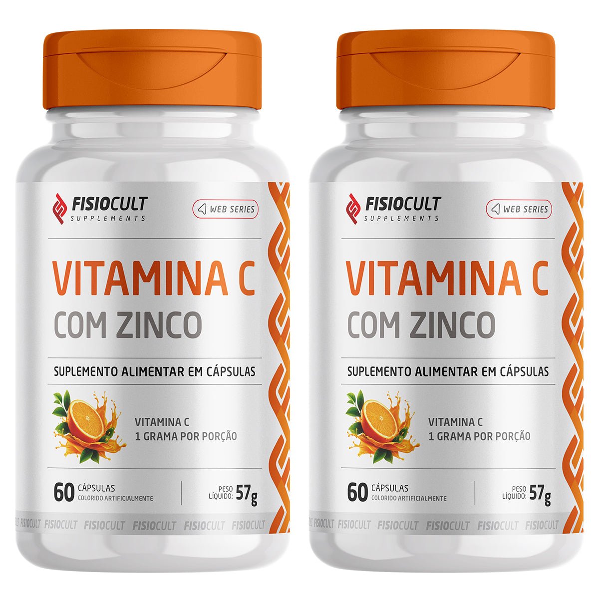 Kit: Vitamina C Ácido Ascórbico 1000mg com Zinco 7mg 60 Cápsulas - 2 Potes - Fisiocult Supplements - Fisiocult Supplements