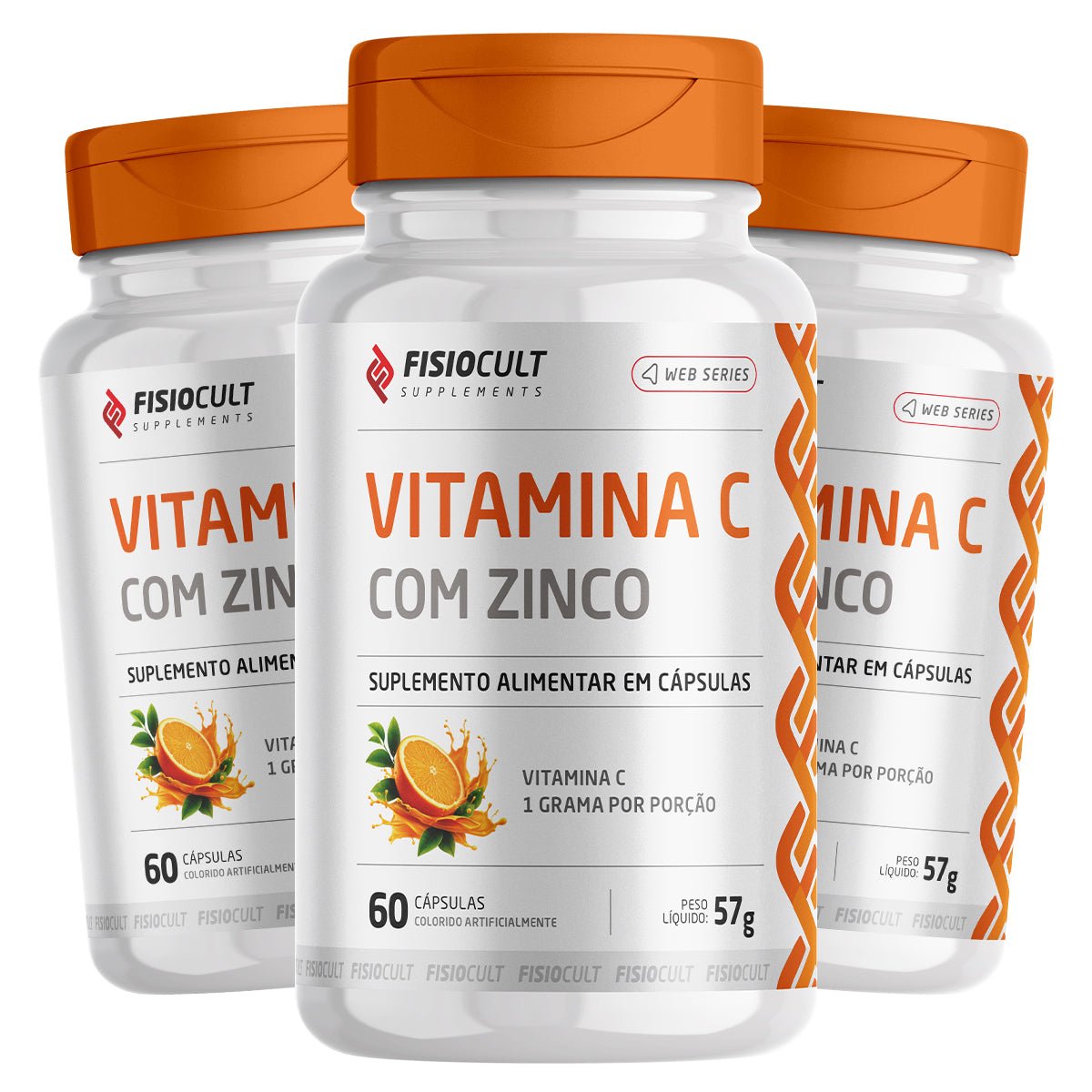 Kit: Vitamina C Ácido Ascórbico 1000mg com Zinco 7mg 60 Cápsulas - 3 Potes - Fisiocult Supplements - Fisiocult Supplements