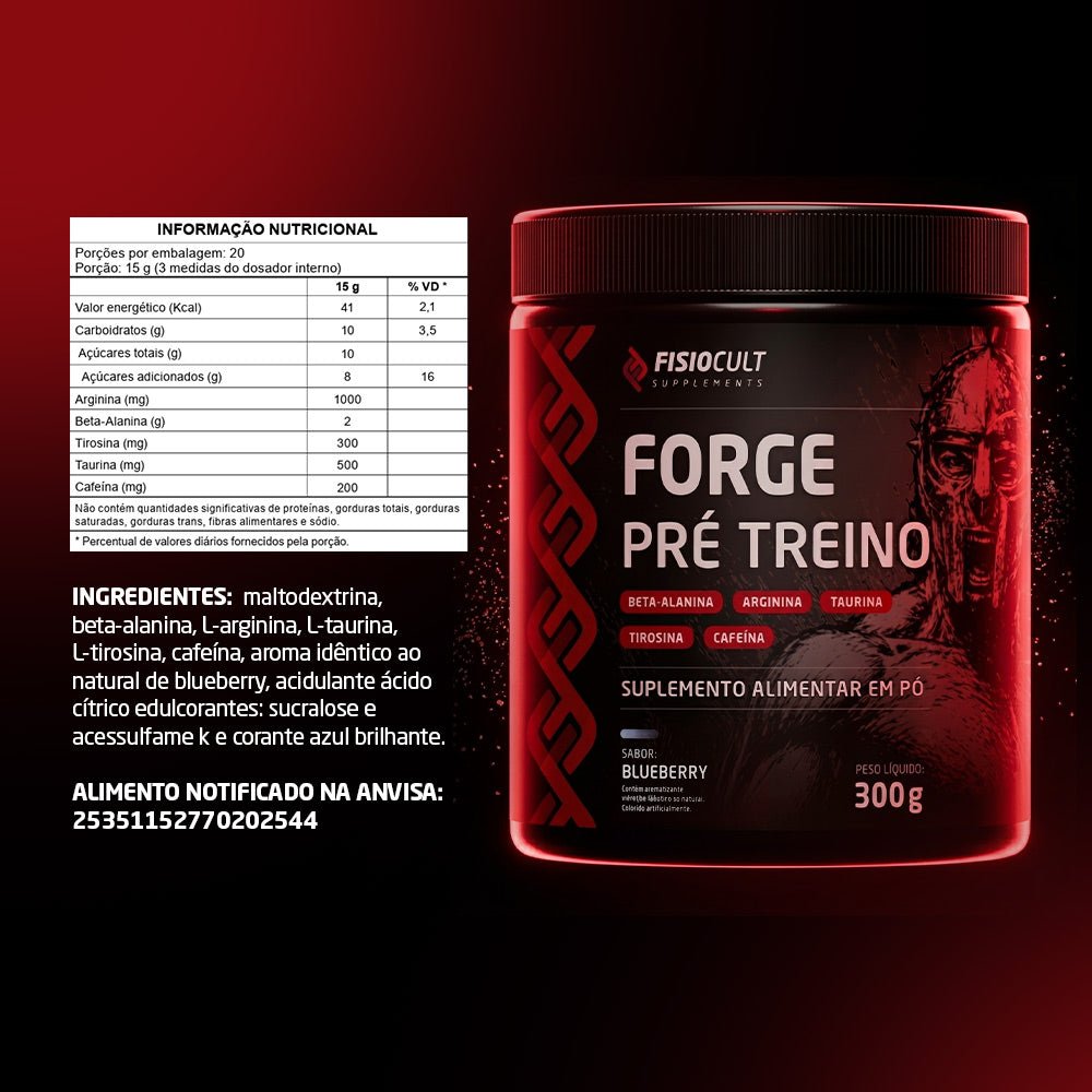 Pre Workout Forge Sabor BlueBerry 300g Fisiocult Supplements - FisioCult Suplementos