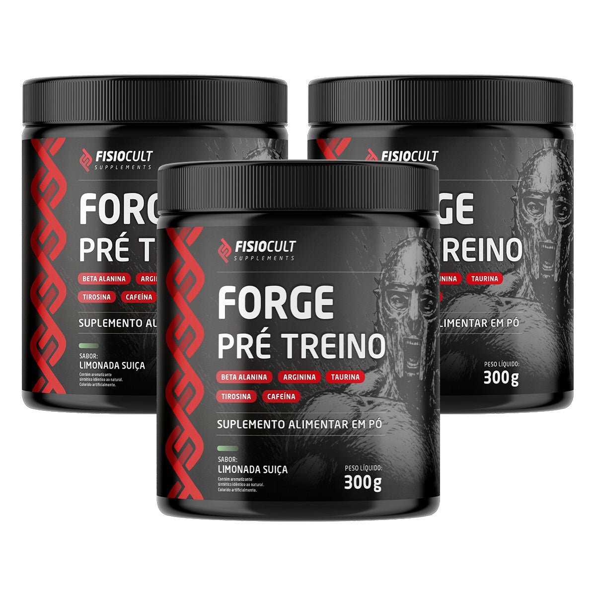 Pre Workout Forge Sabor Limonada Suíça 300g Sabores - 3 Potes - Fisiocult Supplements